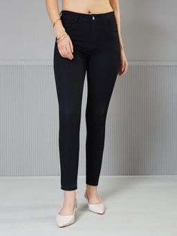 Miss Chase - Womens Black OD Skinny High Rise Cropped Stretchable Denim Jeans