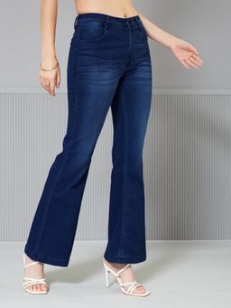 Miss Chase - Womens Navy Blue High Rise Stretchable Bootcut Denim Jeans