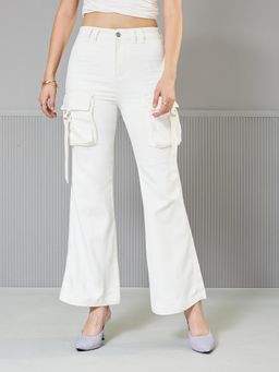 Miss Chase - Womens White Bootcut High Rise Clean Look Regular Stretchable Denim Jeans