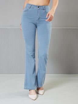 Miss Chase - Womens Light Blue Bootcut High Rise Stretchable Denim Jeans