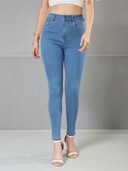 Miss Chase - Womens Blue Solid Skinny High Rise Stretchable Denim Jeans