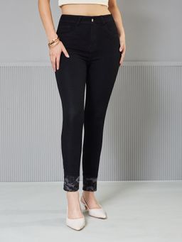 Miss Chase - Womens Black High Rise Slim Fit Regular Length Stretchable Denim Jeans