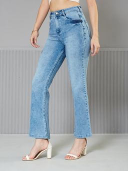 Miss Chase - Womens Light Blue Wide Leg Fit High Rise Stretchable Denim Jeans