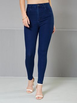 Miss Chase - Womens Navy Blue Skinny High Rise Stretchable Denim Jeans