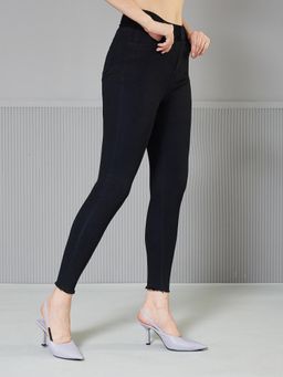 Miss Chase - Womens Black Skinny High Rise Solid Cropped Stretchable Denim Jeans
