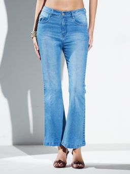 Miss Chase - Womens Mid Blue High Rise Bootcut Shaping Jeans