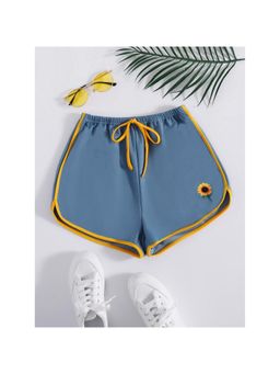 Outzidr - Blue Contrast Hem Printed Shorts