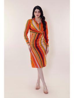 Poppi - Striped Wrap Shirt Dress