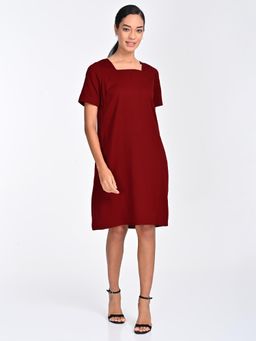 Saltpetre - Women Tencel Solid Maroon Knee Dress