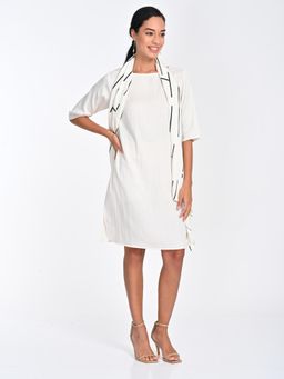 Saltpetre - Women Tencel Solid White Boat Neck Dress