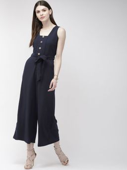 Twenty Dresses by Nykaa Fashion - Navy Blue Solid Square Neck Jumpsuit