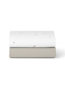 Snuz - Cotton Crib Fitted Sheets - White-Star (Pack of 2)