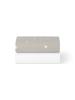 Snuz - Cotton Crib Fitted Sheets - Grey-Star (Pack of 2)