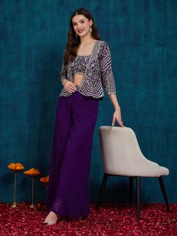 SERONA FABRICS - Purple Embellished/Sequined Three Fourth Sleeves Top Jacket with Plaazzo