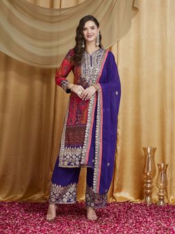 SERONA FABRICS - Purple Embroidered Full Sleeves Kurta Pant with Dupatta