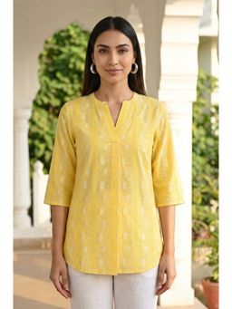 Aurelia - Yellow Printed Three Fourth Sleeves Top