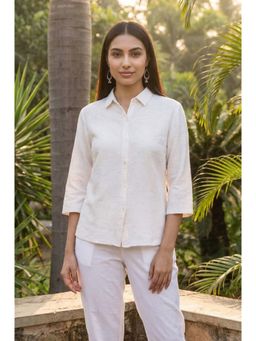 Aurelia - Off White Textured Three Fourth Sleeves Shirt