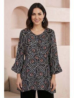 Folksong - Black Printed Three Fourth Sleeves Top