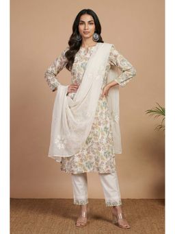 Folksong - Off White Embroidered Dupatta