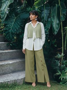 Autumnlane - Olive Solid/Plain Full Sleeves Co-Ord Set