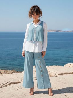 Autumnlane - Blue Solid/Plain Full Sleeves Co-Ord Set