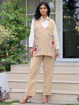 Autumnlane - Beige Embroidered Full Sleeves Co-Ord Set