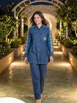 Autumnlane - Blue Solid/Plain Half Sleeves Co-Ord Set