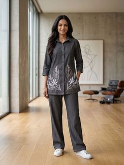 Autumnlane - Grey Embroidered Three Fourth Sleeves Co-Ord Set