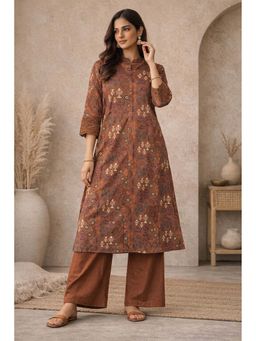 Autumnlane - Brown Printed Three Fourth Sleeves Kurta and Pant
