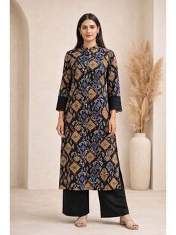 Autumnlane - Blue Printed Three Fourth Sleeves Kurta and Pant