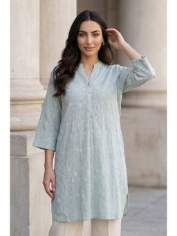 W - Green Embroidered Three Fourth Sleeves Tunic