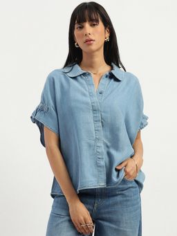 United Colors of Benetton - Blue Spread Collar Solid Top