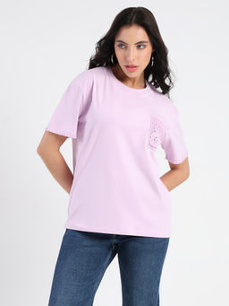 Madame - Pocket Detailed Solid Cotton Blend T-Shirt