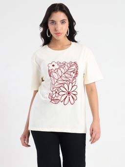 Madame - Graphic Flock Print Off-White Sinker T-Shirt
