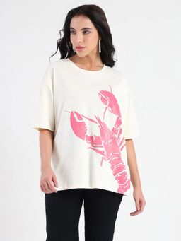 Madame - Graphic Print Off White Cotton T-Shirt