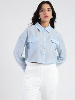 Madame - D-Ring Straps Shimmer Detail Ice Blue Shirt