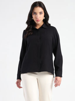 Madame - Solid Black Rayon Blend Shirt