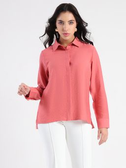 Madame - Solid Coral Rayon Blend Shirt