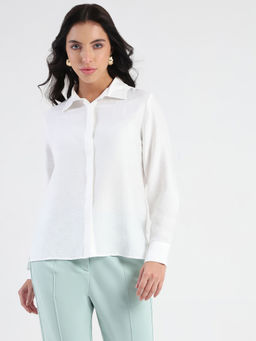 Madame - Solid White Rayon Blend Shirt
