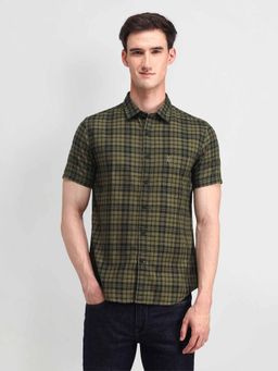 U.S. Polo Assn. Denim Co. - Checks Olive Half Sleeves Collar Neck Shirt