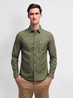 U.S. Polo Assn. Denim Co. - Solid Green Full Sleeves Collar Neck Shirt