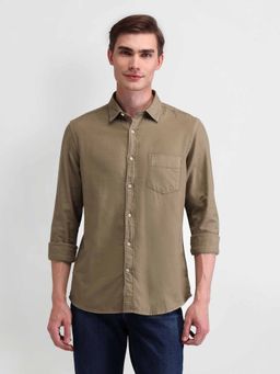 U.S. Polo Assn. Denim Co. - Solid Brown Full Sleeves Collar Neck Shirt
