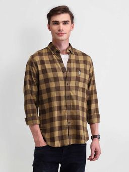 U.S. Polo Assn. Denim Co. - Checks Khaki Full Sleeves Collar Neck Shirt