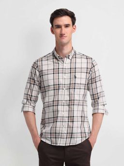 U.S. Polo Assn. Denim Co. - Checks Silver Full Sleeves Collar Neck Shirt