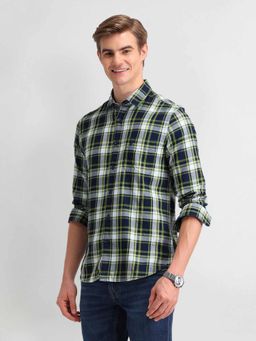 U.S. Polo Assn. Denim Co. - Checks Green Full Sleeves Collar Neck Shirt