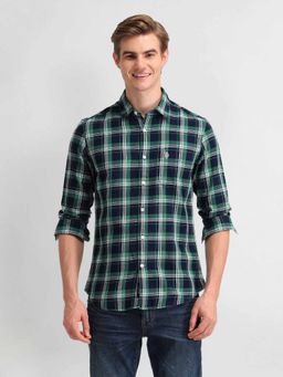 U.S. Polo Assn. Denim Co. - Checks Green Full Sleeves Collar Neck Shirt