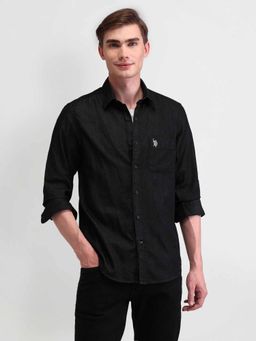 U.S. Polo Assn. Denim Co. - Solid Black Full Sleeves Collar Neck Shirt