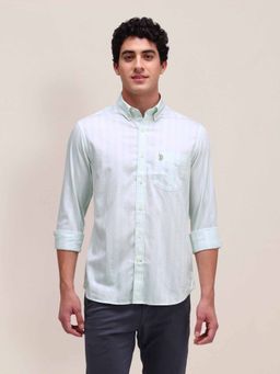 U.S. POLO ASSN. - Stripes Green Full Sleeves Collar Neck Shirt
