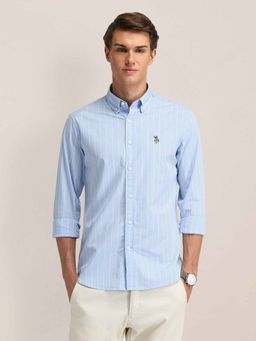 U.S. POLO ASSN. - Stripes Blue Full Sleeves Collar Neck Shirt