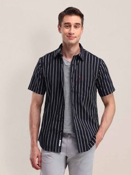 U.S. POLO ASSN. - Stripes Navy Blue Half Sleeves Collar Neck Shirt